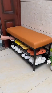 LUMINSTOW Shoe Rack Organizer with Seat Cushion Shoe Bench Shoe Stool 2 in1 Shoe Rack Sitting Shoe Shleves
