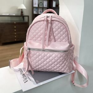 American Style Large Capacity Casual Womens Backpack 2025 New Bookbag College Students Diamond Grid Design Sense Niche
