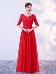 Red Chorus Ensemble Long Dress Adult Dance Troupe Performance Womens Annual Meeting Host Mid-Sleeve Dress Chinese Style