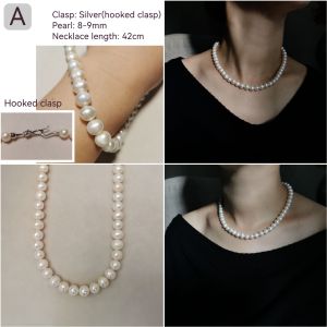 DaVee | 8-9mm natural fresh water pearl necklace 925 silver clasp pearl necklace