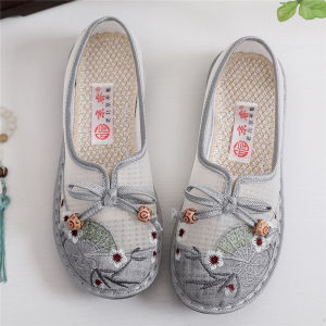 Spring Summer New Fairy Hanfu Shoes Beijing Old Style Flat Bottom Slip-On Cotton Lined Fashion Single Shoes Pure Color Butterfly Knot