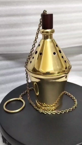 7-1/2" Solid Brass Thurible (Censer) Catholic Church Incense Burner with 1 Meter Chain for Holy Mass & Altar Use