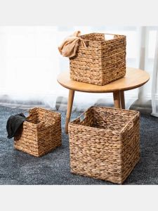 ตะกร้าเก็บผ้าทอมือ - กล่องเก็บทอมือ สีธรรมชาติ พร้อมที่จับ ตะกร้าสานผักตบชวา 3 ขนาด สำหรับเด็ก