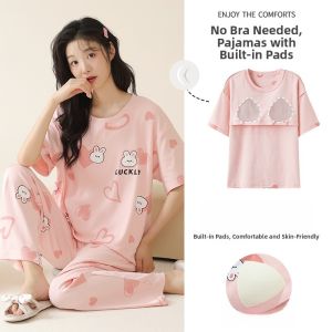 miiow | Pure Cotton Summer Sleepwear Womens Casual Short Sleeve Home Clothes Set Breathable Comfortable Anti-vacuum Design MiiOW Cat Person