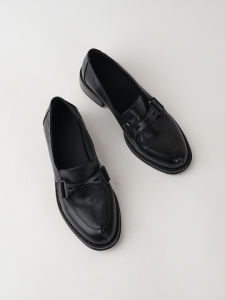 British Style round Toe Thick Heel Loafers Womens Shoes Top Layer Cowhide Leather Comfortable Spring Fashion Single Shoes