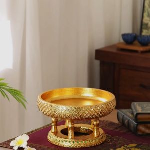 ประดับจานผลไม้แบบดั้งเดิมไม้จริงสไตล์ไทยสำหรับถาดผลไม้เอเชียตะวันออกเฉียงใต้ ที่มีน้ำมันหอมระเหยถาดวางจานไม้เนื้อแข็ง