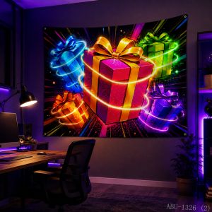 VIKAMA Neon Purple Blue Gift Stack Meteor Rain Water Reflection Present Christmas Tapestry Bedroom Living Room Dorm Home Decor