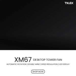 TYLEX XM67 Desktop Tower Fan 4000mAh Rechargeable Small Quiet Fan 90°Oscillation Office Fan for Desk for Better Cooling