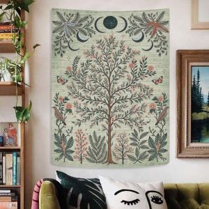 VIKAMA Moon Moth Tapestry Màu Xanh Đậm Nấm Cây Sự Sống Trăng Lưỡi Liềm Treo Tường Nghệ Thuật Treo Tường Thực Vật Huyền Bí