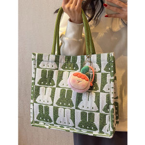 Cute Large Capacity Tote Bag Womens Commuter Mommy Bag High School Student Class Bookbag Canvas Zipper Korean Style Casual