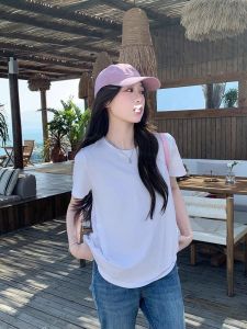 Plus Size Womens Clothing Slightly Oversized Girls Pure Color round Neck Shoulder Short Sleeve T-shirt Female Maxi Summer Loose Design Blouse