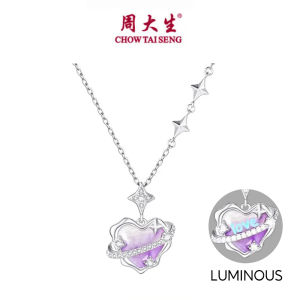 CTS S925 Silver Jewelry Set Secret Words Luminous Enamel Heart Planet Necklace Bracelet Ramadan Gifts CHOW TAI SENG 周大生 S0N300568WH S0WA00052WH