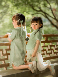 Girls Cheongsam Suit Skirt Summer Kids Improve Tang Suit New Chinese Style Republic of China Style Parent-Child Clothes Baby Chinese Studies Han Dynasty