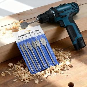 JCD | Bộ Mũi Khoan Gỗ 6 Món Màu Tự Nhiên Có Tay Cầm Hình Lục Giác Bộ Mũi Khoan Phẳng Ba Cạnh Để Mở Lỗ Khoan Bảng Gỗ Hợp Kim Thép Coban