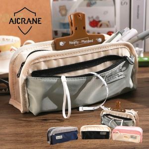 AICRANE Canvas Pencil Bag korean style Large Capacity Pencil Case box Student Stationery