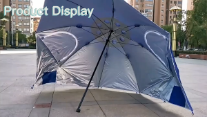 2.4-Meter Portable Outdoor Camping Sunshade Umbrella with Mesh Window Dual-Purpose Beach Tent