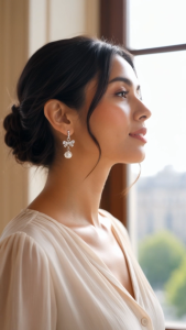 [SG] Crystal Bow Pearl Drop Earrings | Elegant Pearl Dangle Earrings | Sparkling Ribbon Earrings | Statement Jewellery | ear me out (EMO-43)