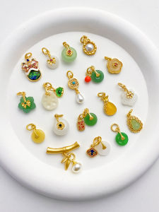 Handmade DIY 18K Matte Gold Faux Jade Gourd Lotus Pod Safe Lock Pendant Necklace Bracelet Jewelry Charm Alloy Cross Chain