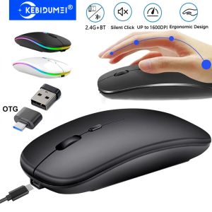 Kebidumei | KEBIDUMEI Dual Mode Bluetooth 2.4G Wireless Mouse Rechargeable Silent Mice Utrathin RGB Backlit Gaming Mouse for Laptop Macbook