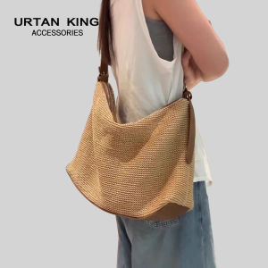 2025 Summer New Casual Commuter Woven Tote Bag Womens Crossbody Bag British Style Single Shoulder Handbag Large Square Shape