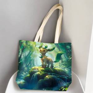Bandai | Pokemon Meowth Storage Bags Tote Bag Travel Summer Beach Shoulder Bag Reusable Grocery Shopping Bag Anime Artwork