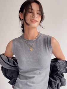Cotton crewneck basic underneath womens summer sleeveless top