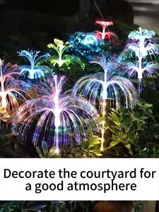 HOMEMORY 7 Colors Solar Double Jellyfish Light Garden Lights LED Fiber Optic Lights Outdoor Waterproof Decor Lamp