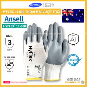 Găng tay lao động thoáng khí Ansell HyFlex 11-800 chống dầu Găng tay bảo hộ đa dụng Ansell Hyflex Găng tay bảo hộ phủ nitrile đa năng - Hàng Chính Hãng SafeMall/Safety Mart Official
