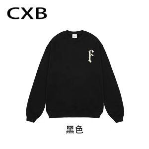 Heavyweight F-Logo Hoodie Sweatshirt Mens American High Street Couples Hooded Sweatshirt Printed Arc Shape behind Fleece