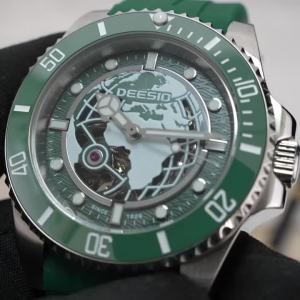 Deesio Business Mens Automatic Skeleton Watch Mechanical Self-Wind Stainless Steel 316L Case Sapphire Glass Luminous Watch