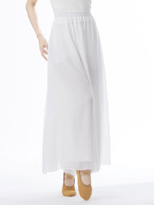 กางเกงขากว้างสองชั้นการเต้นแบบคลาสสิกชุดฝึกเต้นกางเกงผ้าโปร่งสีขาวชุดการแสดงทรงหลวมพริ้วๆสไตล์จีน