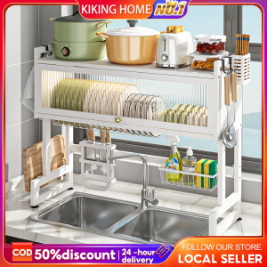 Kitchen Over Sink Dish Rack Over-The-Sink Drainer With Cover Dish Drying Rack Plate Drying Storage Kitchen Organizer Rack