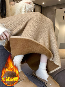 Thickened Fleece Knitted High Waist A-Line Straight Long Skirt Women Winter Match Sweater High Waist Slimming Post Split Skirt