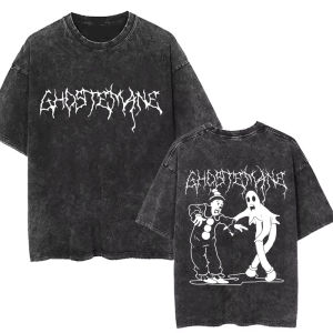 Ghostemane Printed Washed T-shirt Men Casual Gothic Oversized Streetwear Men Hip Hop Y2K Rap Rock Trap Metal Tops T-shirts
