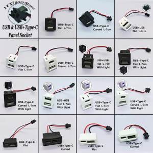 1/2PCS Panel Mount Dual USB And Type-C Female Socket With Cable And LED Indicator For Charging And Lighting