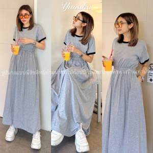 New Arrival !!!! Blouson Twotone Dress เดรสคอตตอนแต่งขลิบ