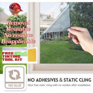 Removable magic static cling window film reuse redo repaste repelled harmful ultra violet and infra red rays