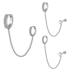 1/2/3/6PCS Sets Stainless Steel Zircon Long Chain Earrings Ear Cuff Double Hoop Earrings Double Piercing Helix Tragus Piercing