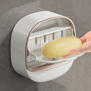1PC Wall-Mounted Soap Box Punch-Free Soap Box Light Luxury Soap Holder Drain Laundry Soap Box With Lid For Bathroom Kitchen