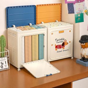 Extra Large Capacity Wardrobe Home Use Clothes Storage Box with Wheels Foldable Flip Cover Season Change Blanket Storage Cabinet