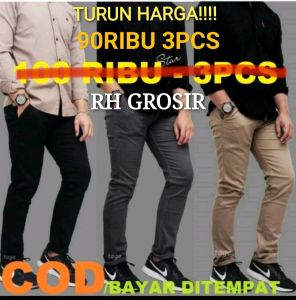 CELANA Pria SLIMFIT Panjang chino KERJA HARIAN HITAM MOCCA ABU CREAM