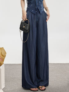 Ice Silk Wide Leg Casual Pants High Waist Drapey Long Thin Denim Summer Cool Pants Womens Straight Cut Loose Fit Trousers