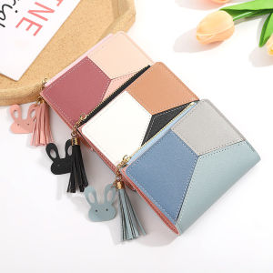 Color Block Tassel PU Leather Wallet Thin Foldable Coin Purse Card Holder for Women⚡PH deliveryIn stock⚡