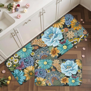 VIKAMA Vintage Colorful Floral Long Runner Rug Soft Non‑Slip Washable Kitchen Carpet Hallway Bohemian Home Decor
