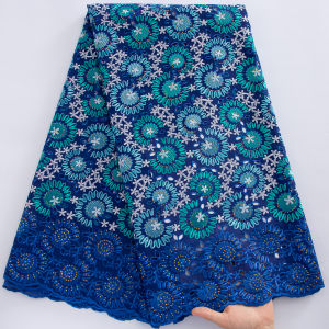 African Cotton Lace Fabric Embroidered Floral Swiss Voile Lace with Stones 5yards Nigerian Dry Lace For Party/Wedding Dress