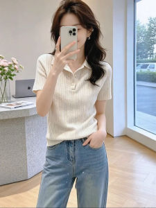 Apricot Colored Slim Fit Plus Size Polo T-Shirt Summer