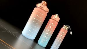 3in1 Water Bottle 1.2L+600ML+300ML Large Capacity Pastel Motivational Water Bottle with Straw-Polypropylene Material 大容量运动水杯三件套