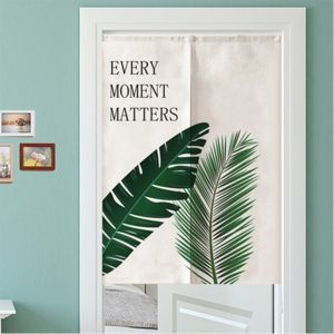 Scandinavian Style Door Curtain Green Plant Summer Cotton Linen Double-Side Paste Windproof Half Curtain Bedroom Kitchen Toilet Partition Curtain