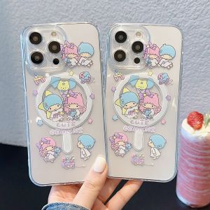 Magsafe Magnetic Cute Cartoon Little Twin Stars Shockproof Phone Case for iPhone 16ProMax 15ProMax 14ProMax 13ProMax 12ProMax Gemini Phone Cover for iPhone 16 15 Plus 14 12 11 13 Phone Shell for iPhone 16Pro 15Pro 14Pro 13Pro 12Pro
