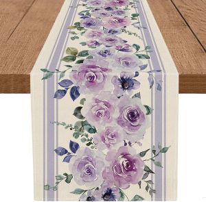 Purple Floral Leaves Table Runner Reusable Suitable for Wedding & Family Banquet Table Runner